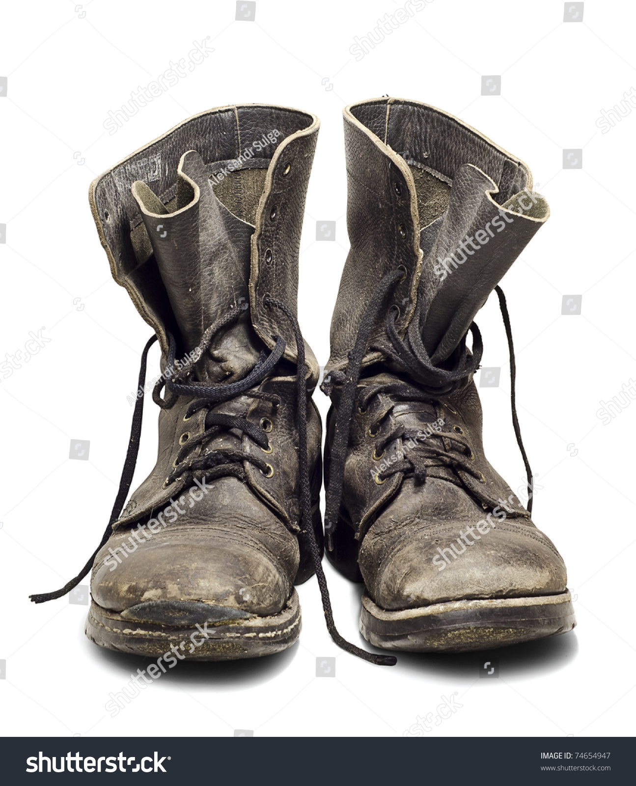 Old And Dirty Military Boots Isolated On White Background Stock Photo ...