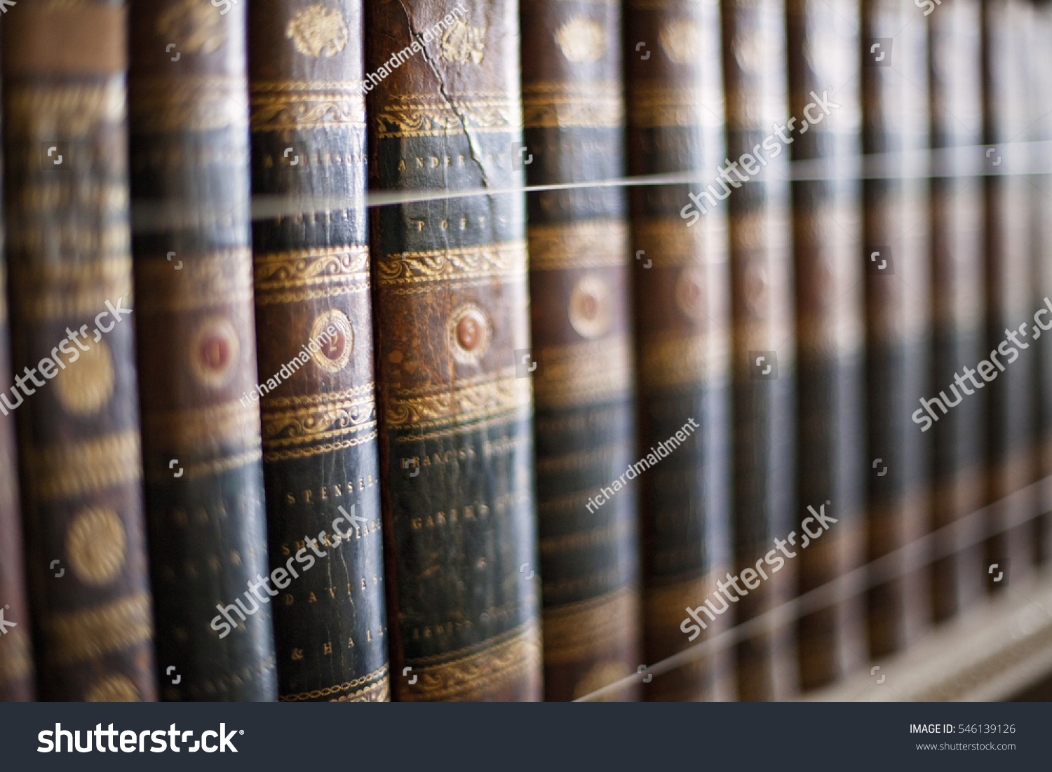 Old Antique Shakespeare Books Lined Bookcase Stock Photo Edit Now