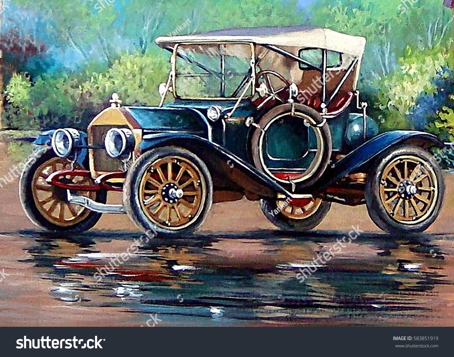 古い自動車 レトロな車 油絵 のイラスト素材