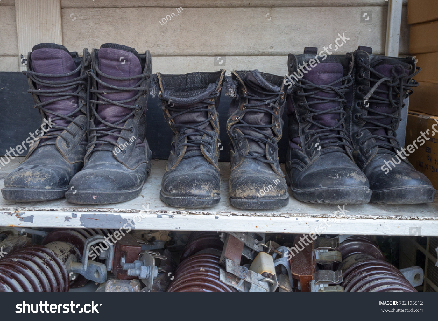 Old Black Leather Safety Shoes Electrician Stock Photo Edit Now 782105512