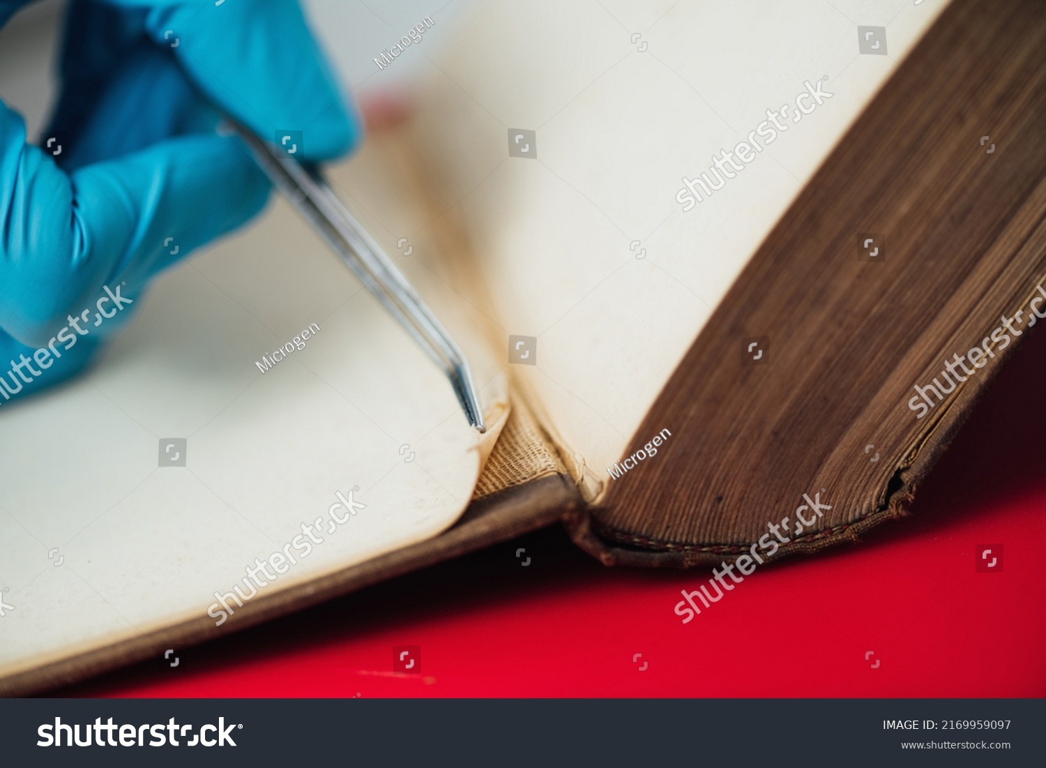 Old Book Restoration Conservator Repairing Antique Stock Photo