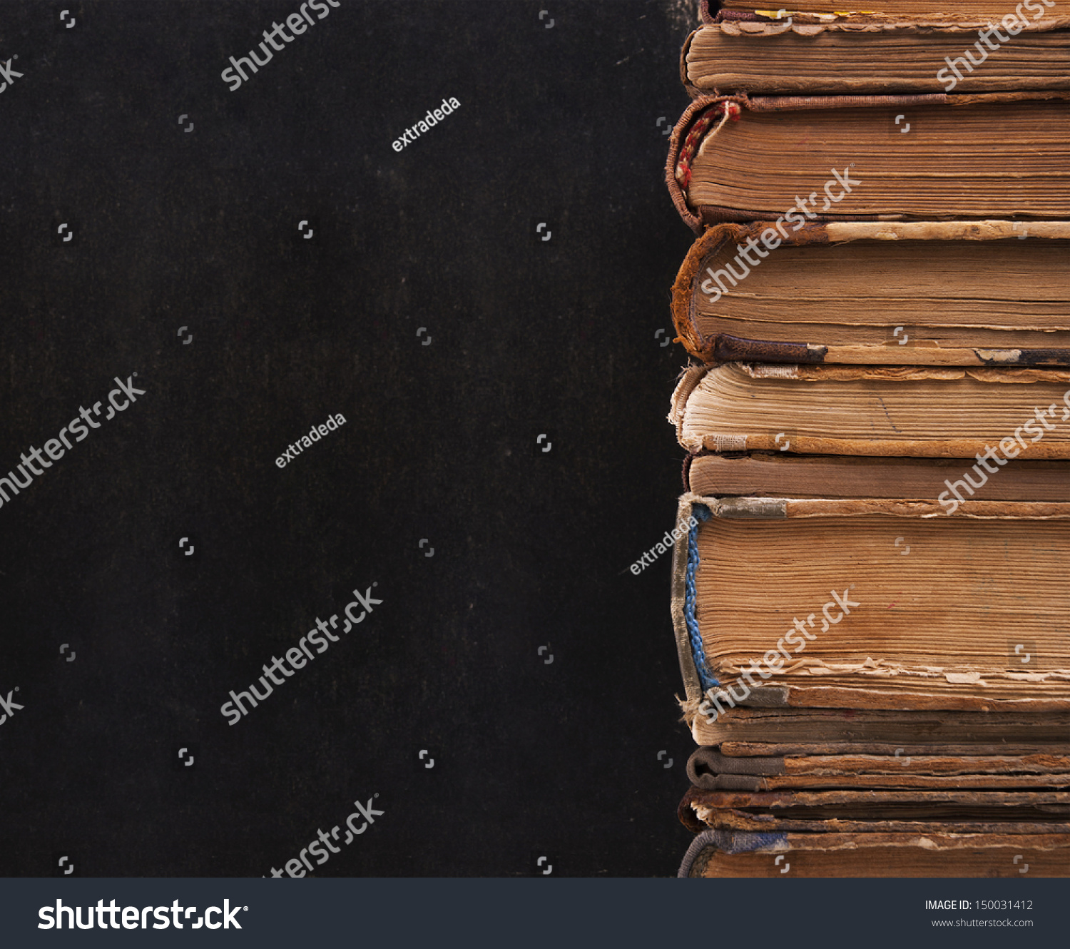 Old Books Vertical Column. Dark Gray, Black Background. Stock Photo ...