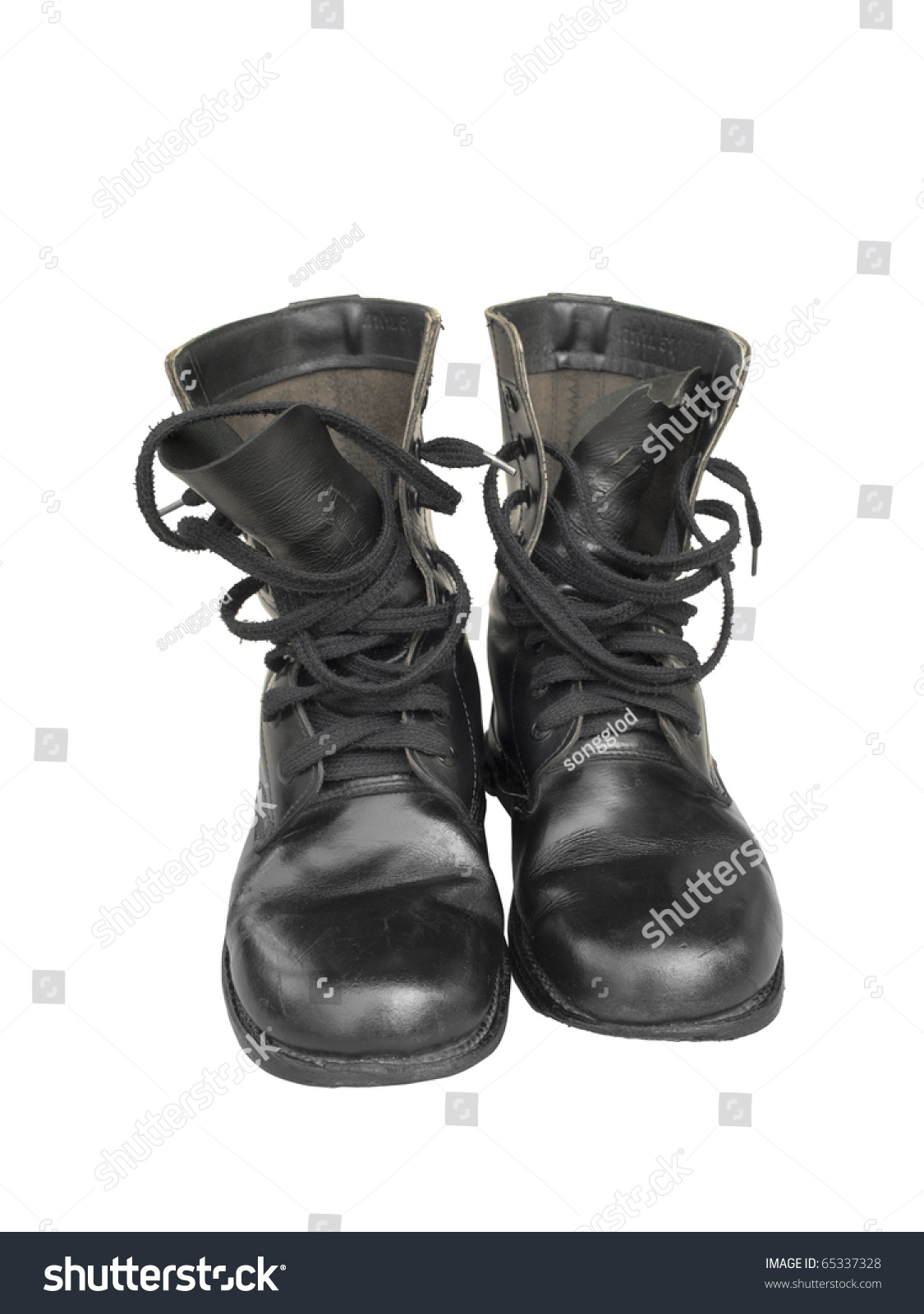 Old Combat Boot Front View Isolated On White Background Stock Photo ...