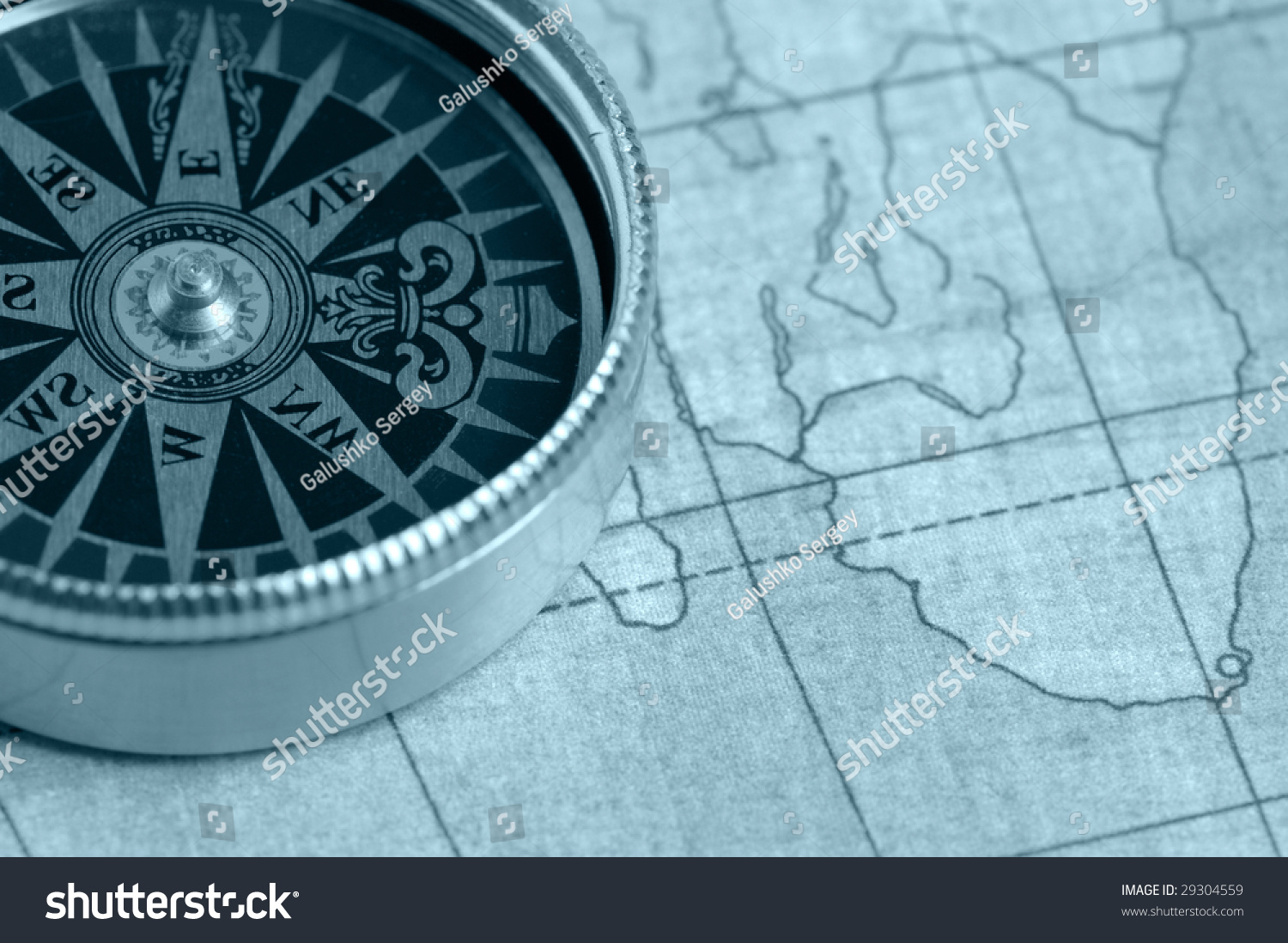 Old Compass Map Background Blue Color Stock Photo Edit Now 29304559