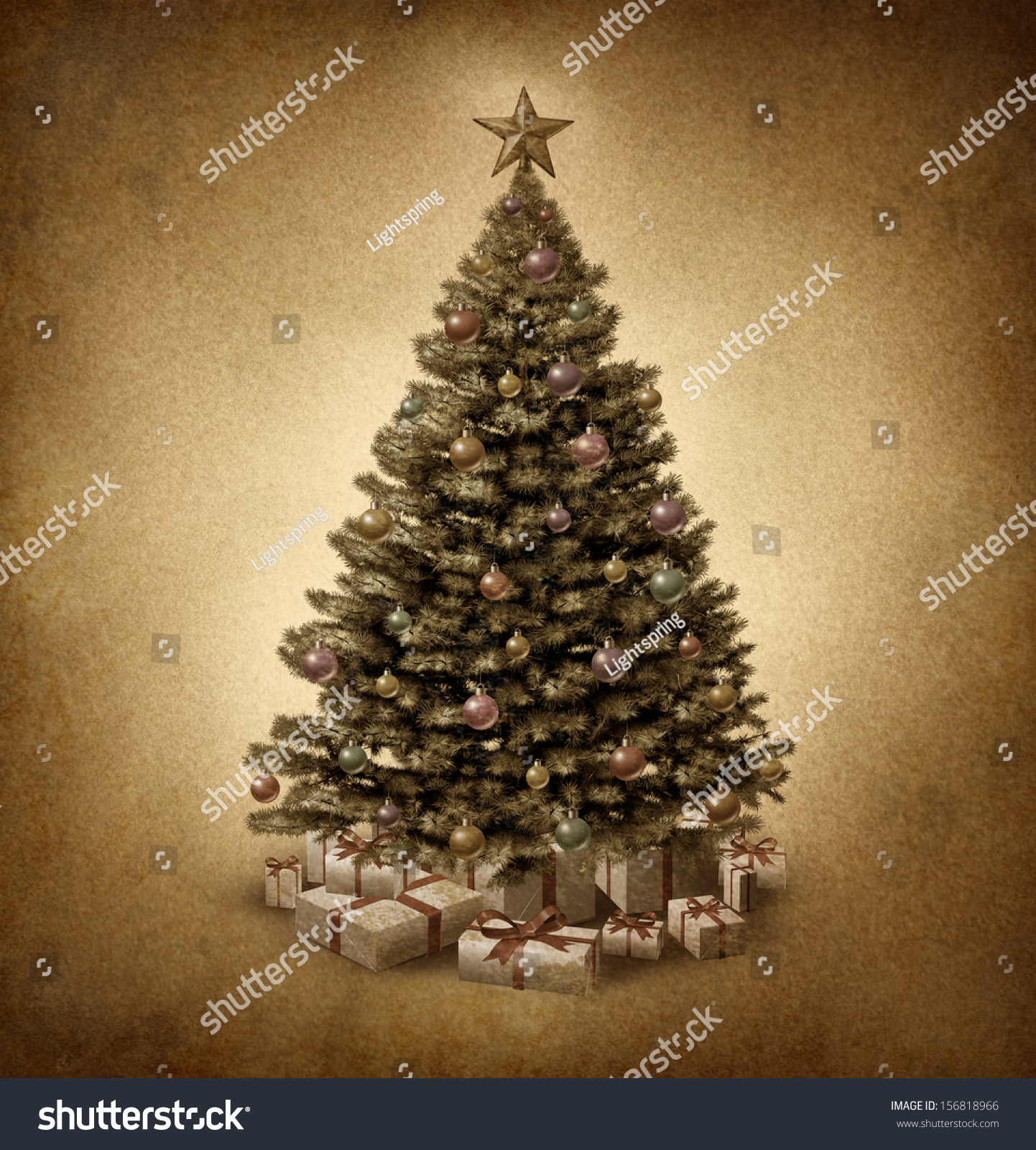 Old Fashioned Christmas Tree Vintage Stock Illustration