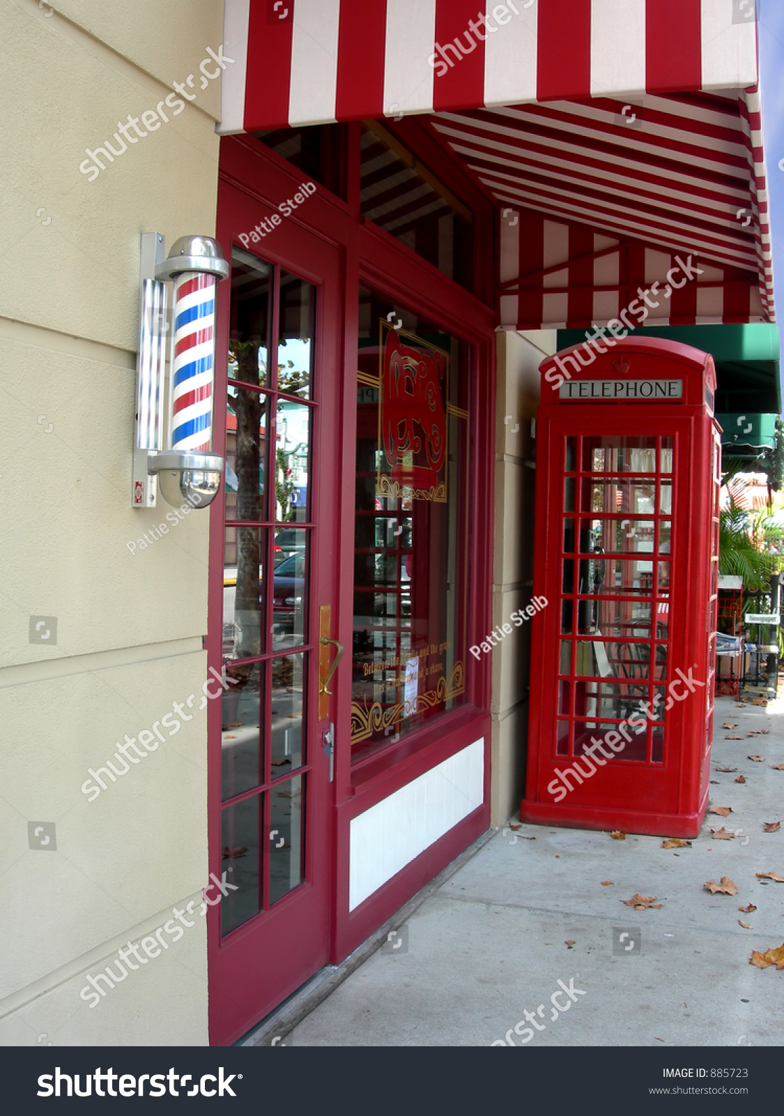 Old-Fashioned, Small Town Barber Shop With Telephone Booth Stock Photo ...