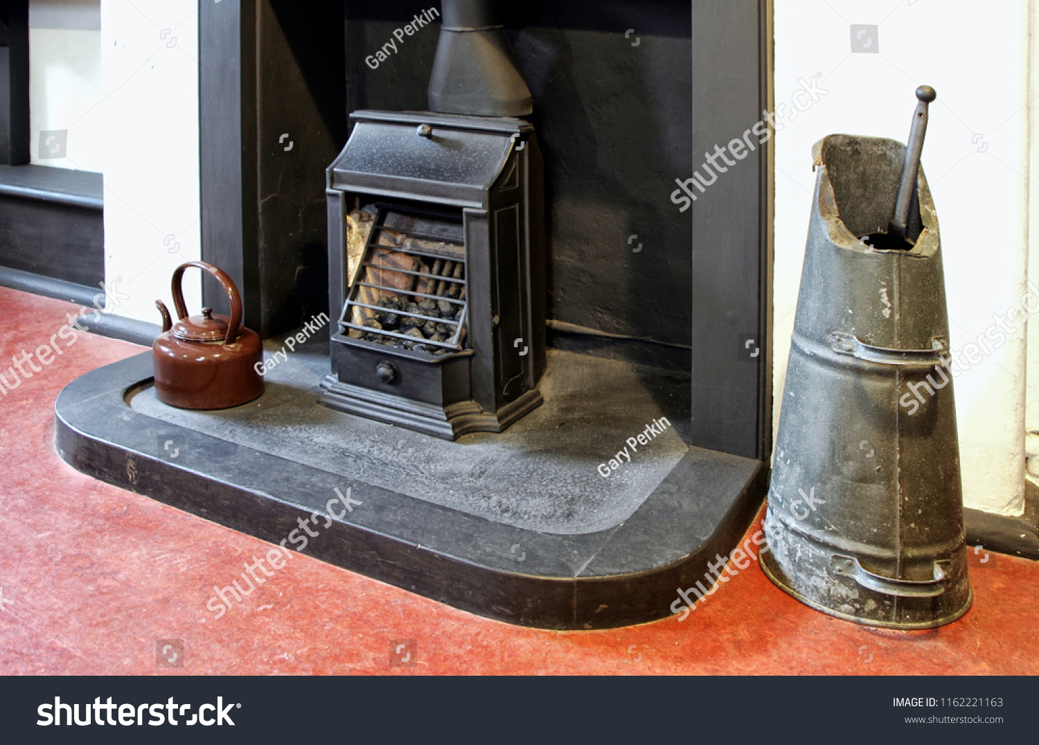 Old Fireplace Grate Coal Scuttle Enamel Stock Image Download Now