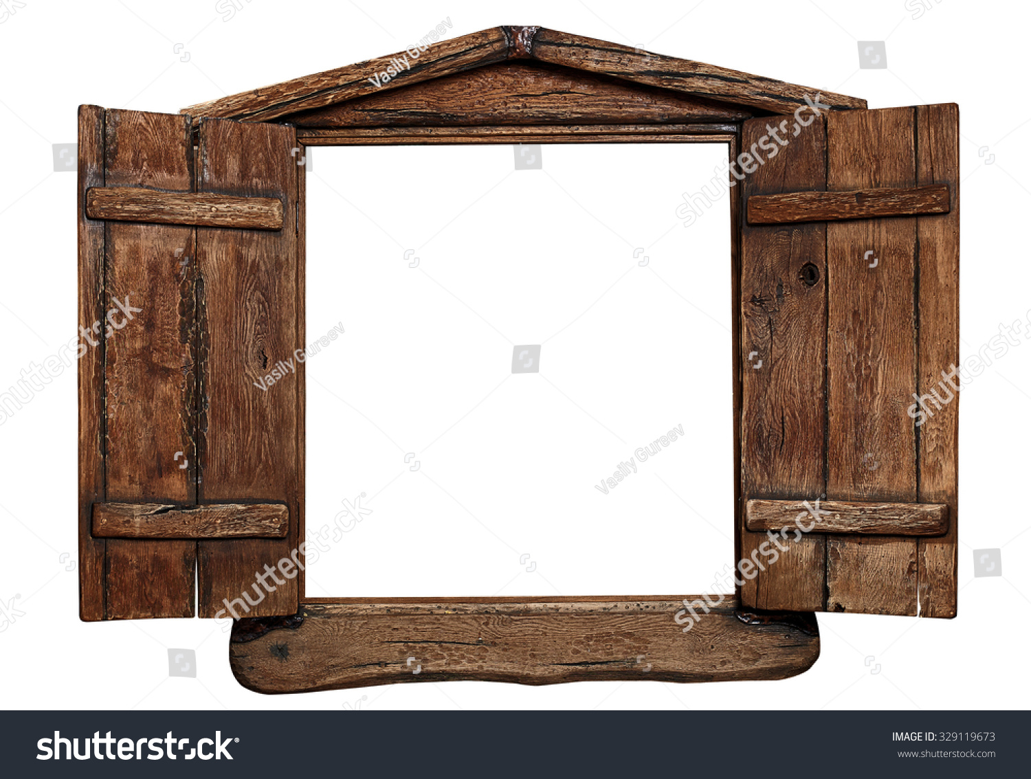 Old Grunge Wooden Window Frame Shutters Stock