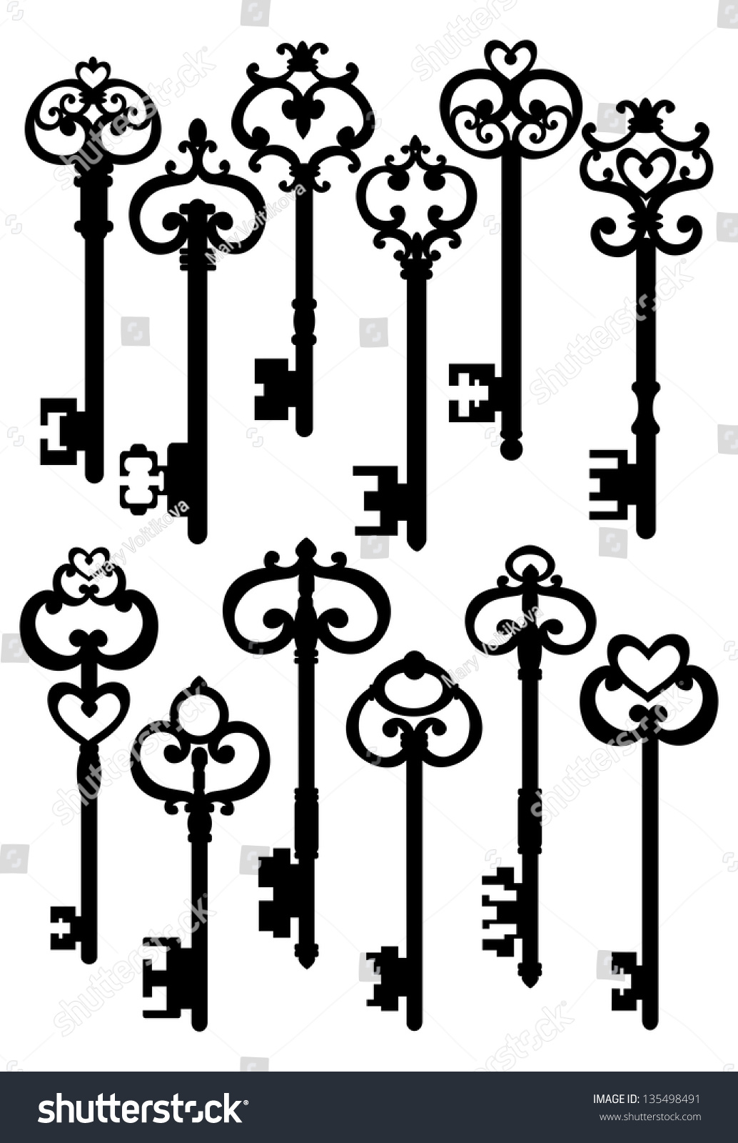 Old Keys, Silhouettes Set, Raster Version Stock Photo 135498491 ...