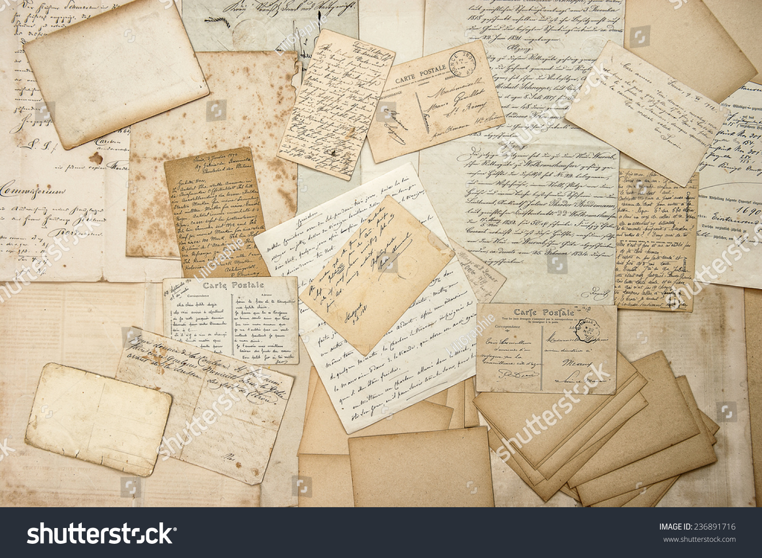 Old Letters Handwritings Vintage Postcards Ephemera Stock Photo ...