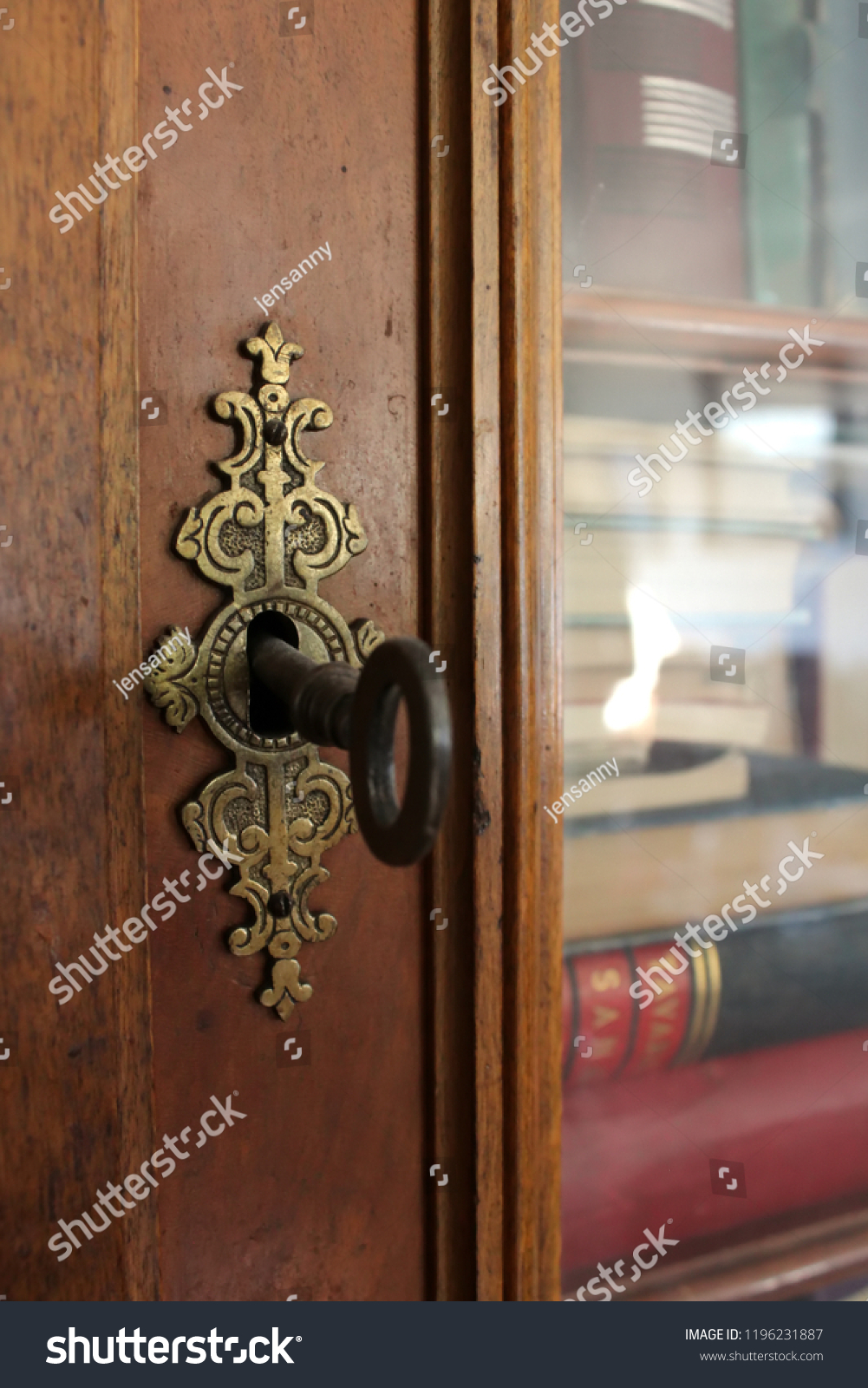 Old Lock Key On Antique Bookshelf Stock Photo Edit Now 1196231887