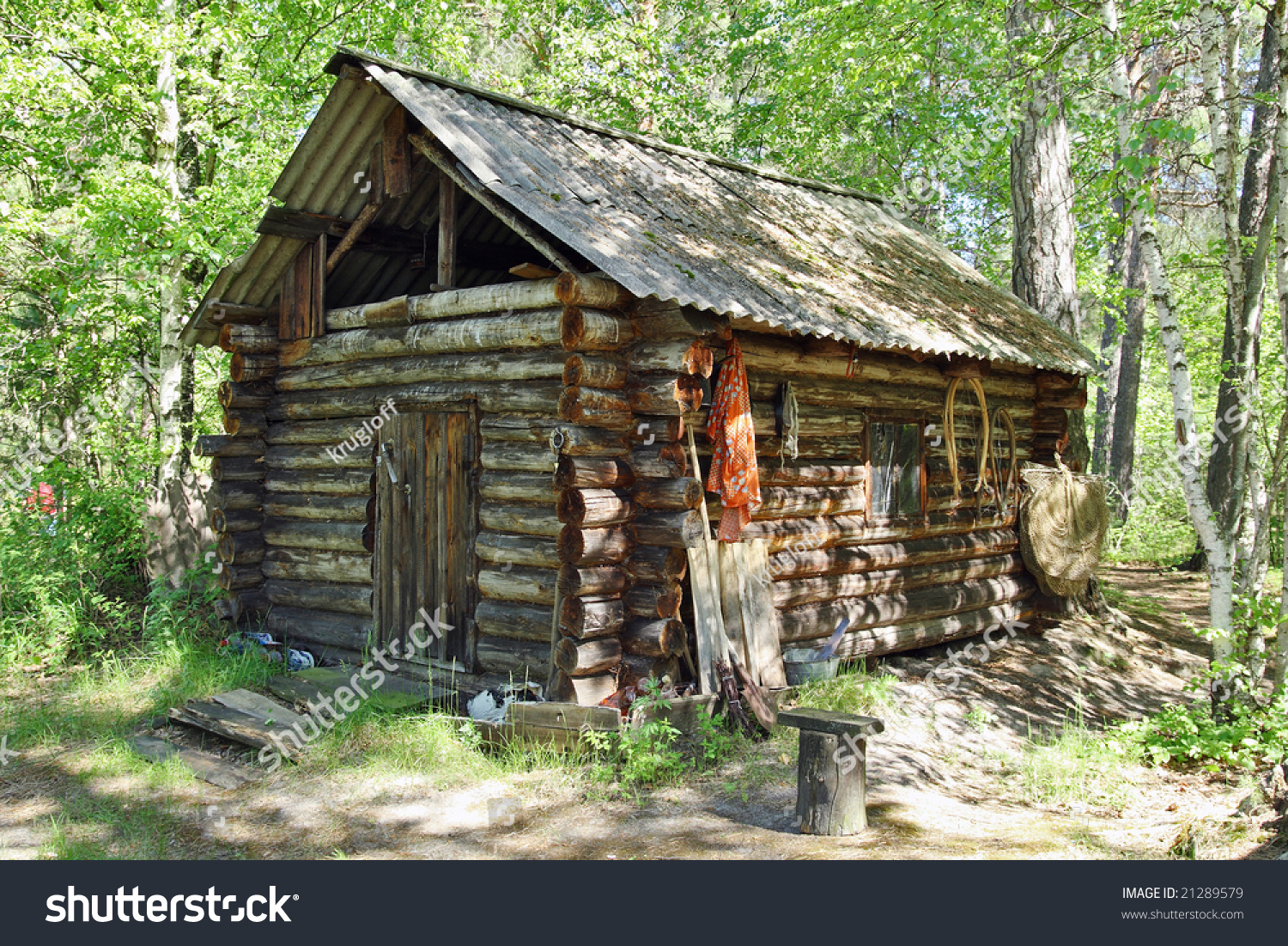 Old Lonely Log Hut Of The Fisherman In The Siberian Taiga. Ascetism And ...