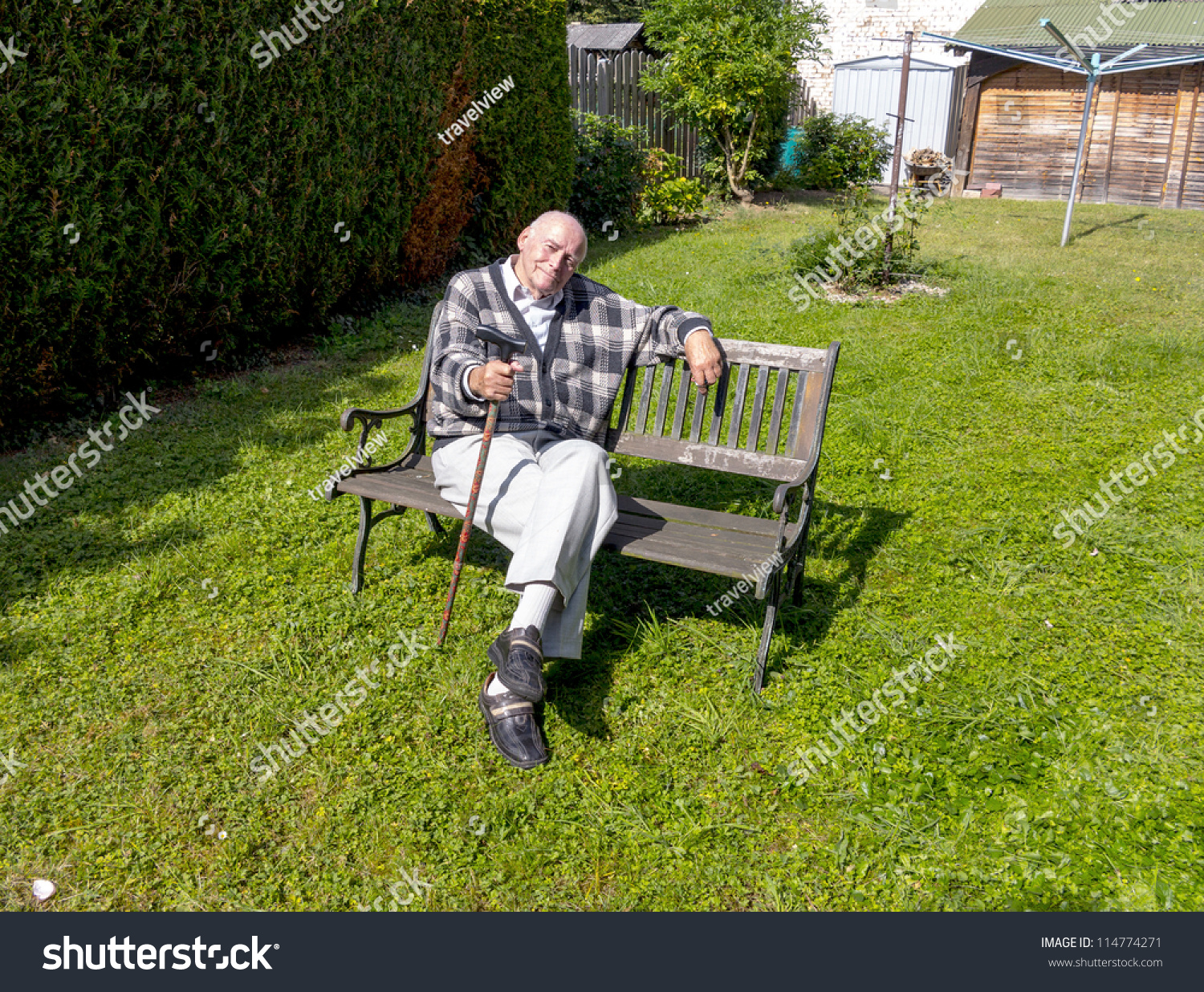 Old Man Enjoys Sitting On Bench Stock Photo 114774271 - Shutterstock