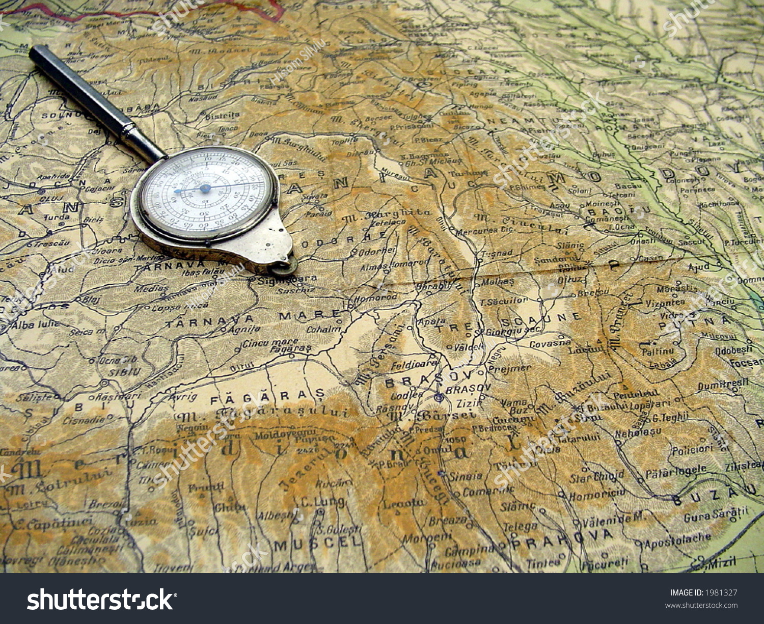 Old Map And Measuring Instrument Stock Photo 1981327 : Shutterstock