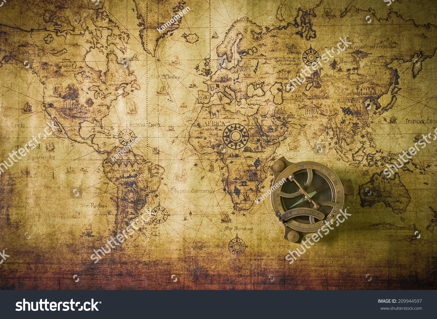 Old Map Compass Stock Photo Edit Now 209944597   Stock Photo Old Map With Compass 209944597 