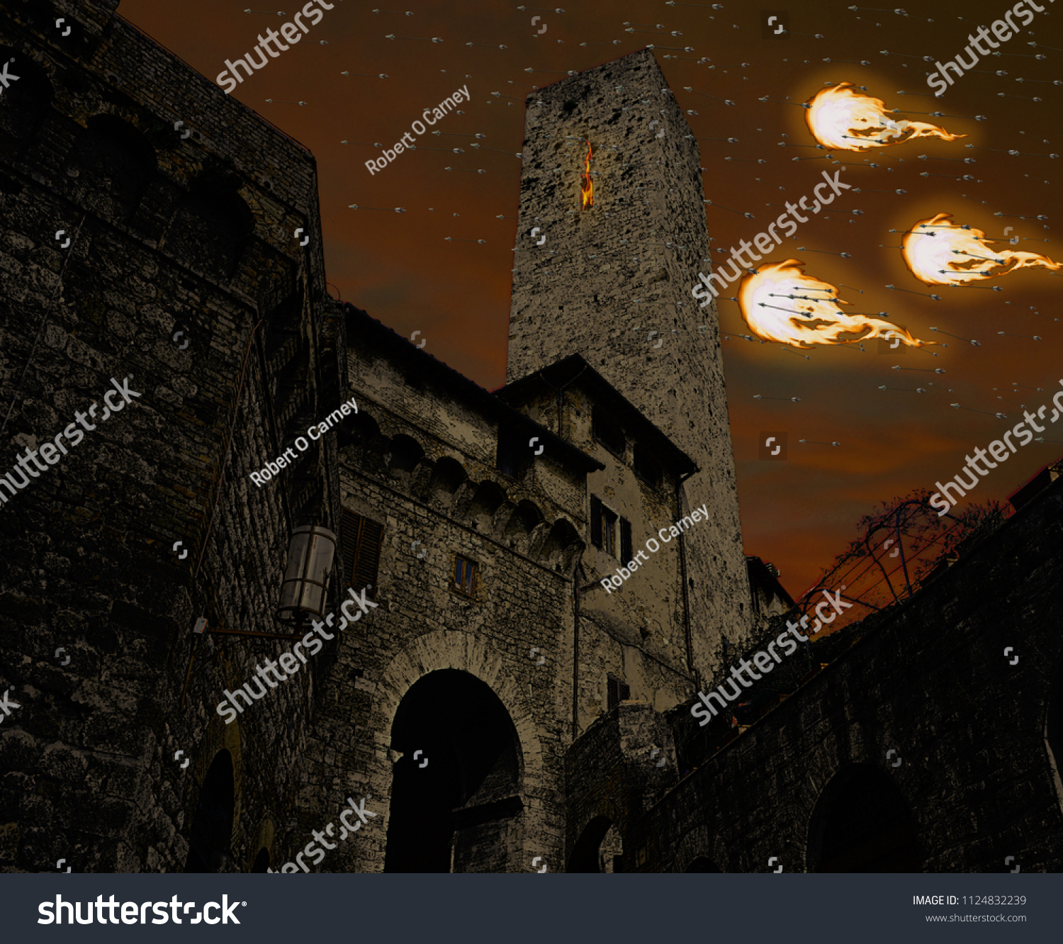 Old Medieval Castle Under Attack Arrows Stock Photo Edit Now