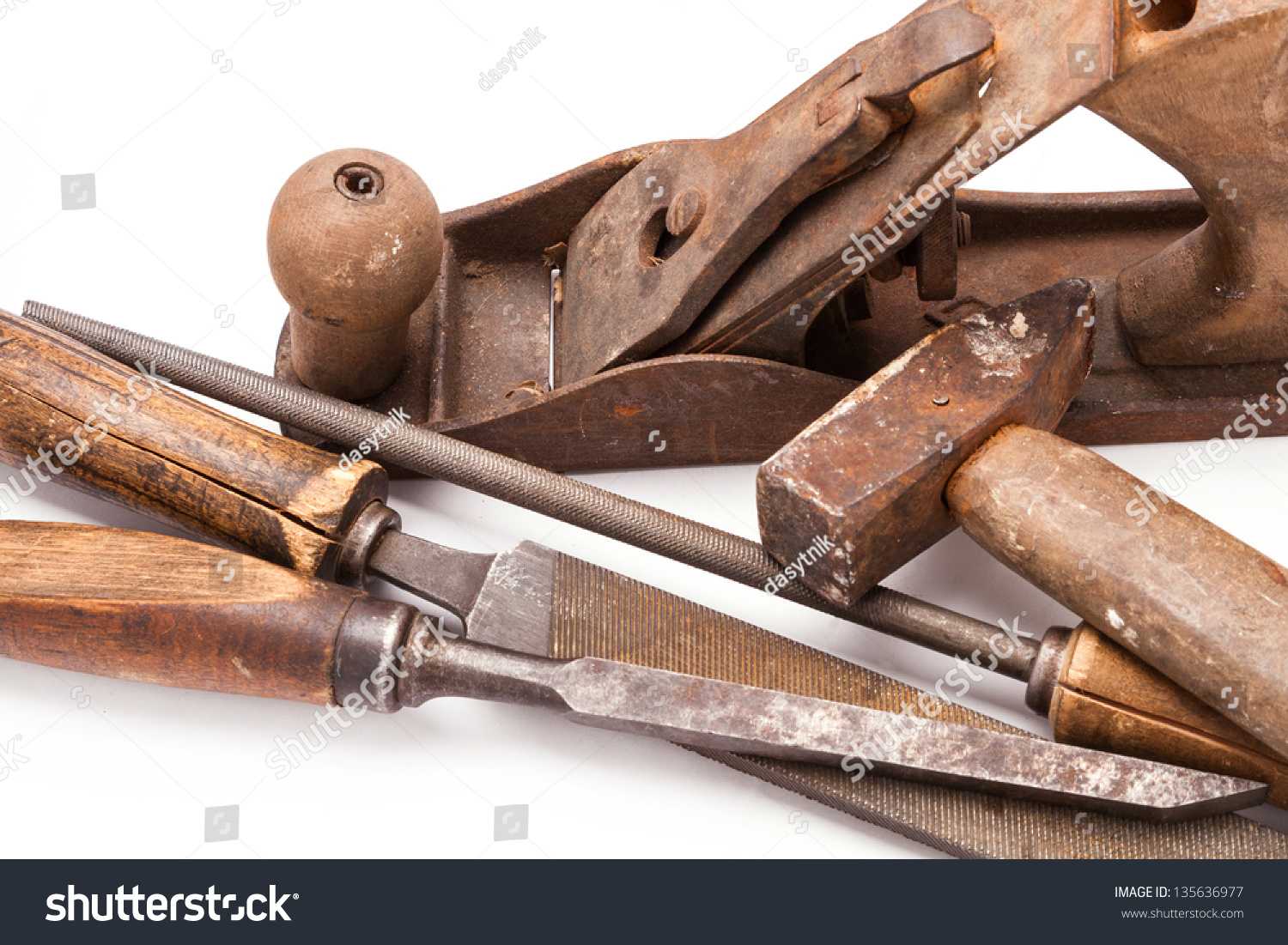 Old Metal Work Hand Tools With Rust On White Background Stock Photo ...