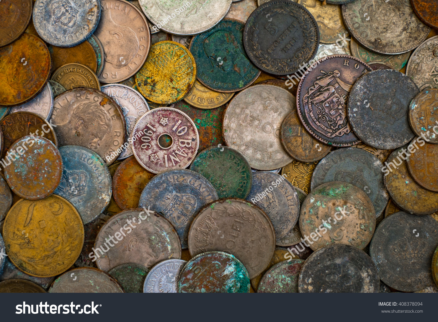 Old Oxidised Coins Different Nationalities Different Stock Photo