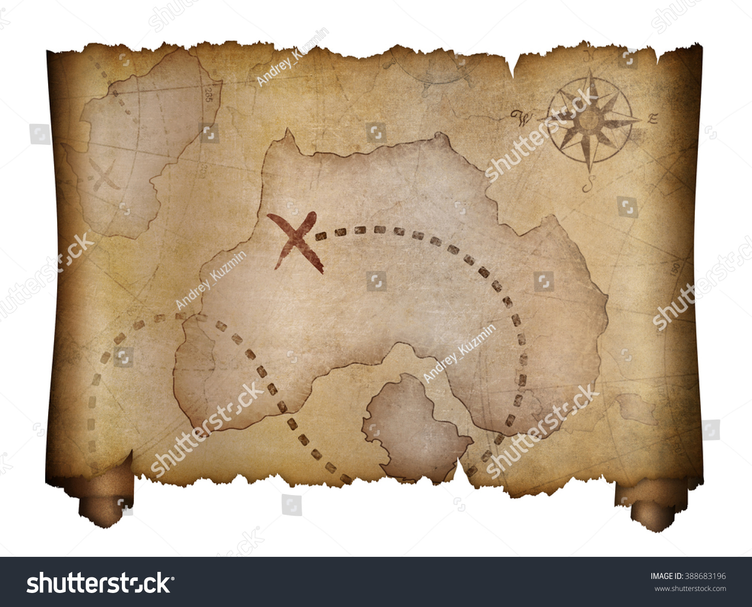 Old Pirates Treasure Map Scroll Stock Illustration 388683196