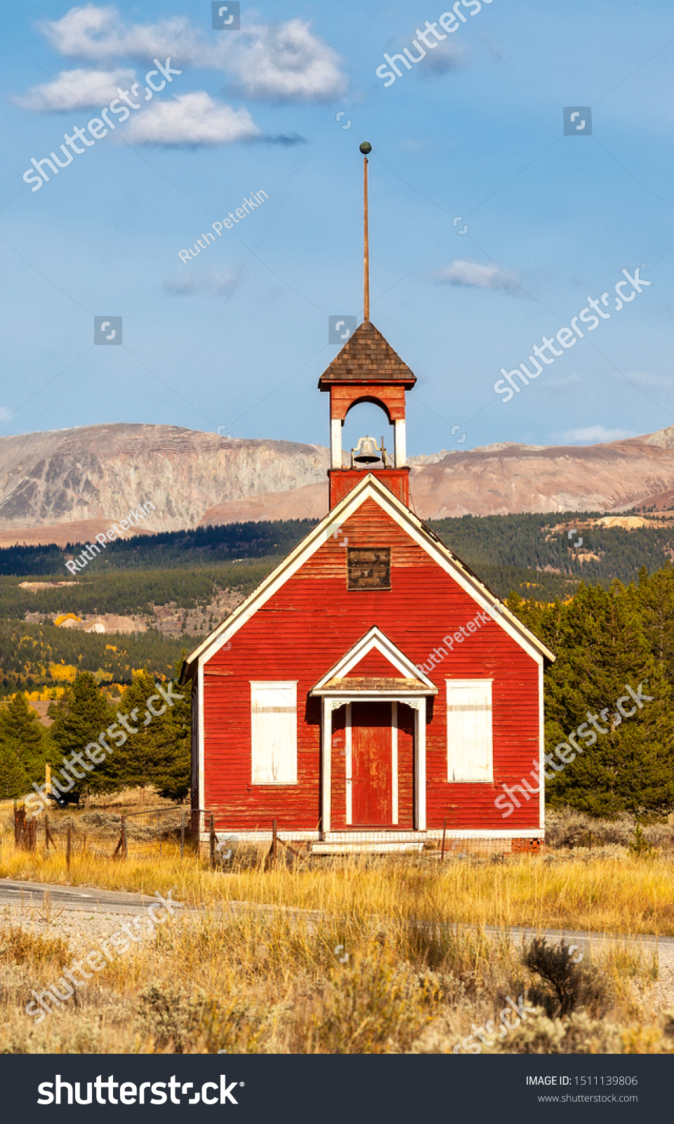 Old Red Abandoned Schoolhouse Mountain Range Stock Photo Edit Now