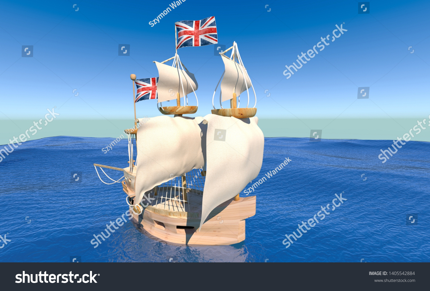 Old Ship Side View Final Render Stock Illustration 1405542884