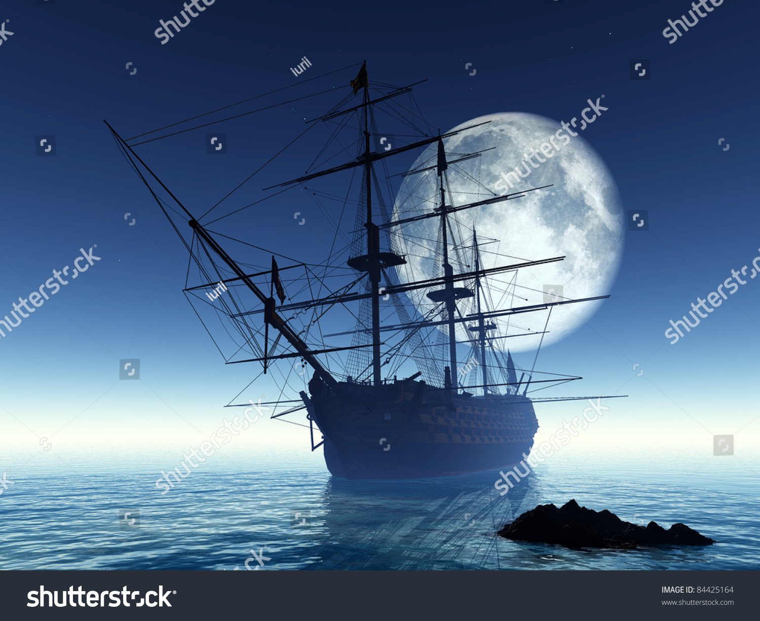 Old Ship With Sails In The Mist. Stock Photo 84425164 : Shutterstock