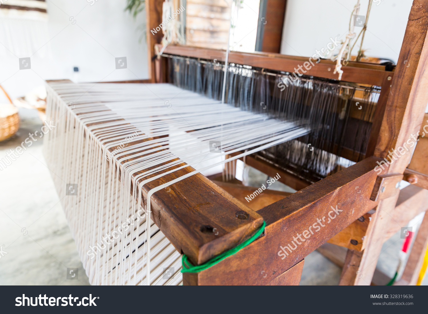  Coral Classic  Template Design Featuring Old Shuttleless Loom with Black and White Wools Working