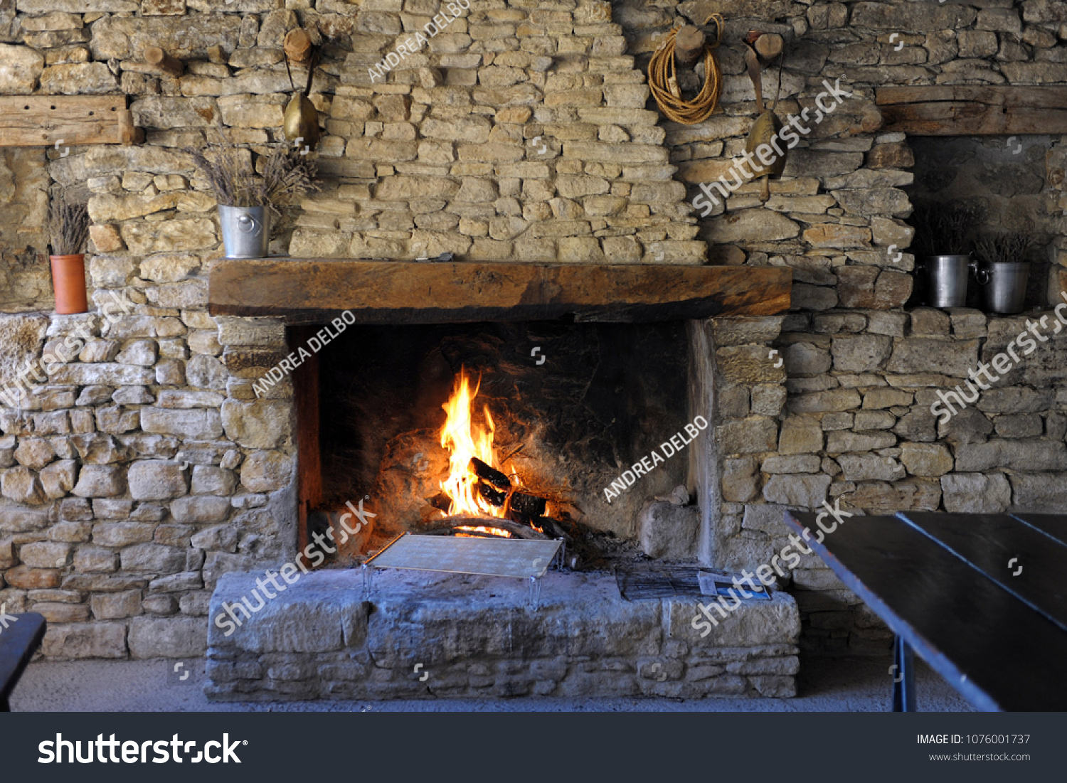 Old Stone Fireplace Stock Photo Edit Now 1076001737
