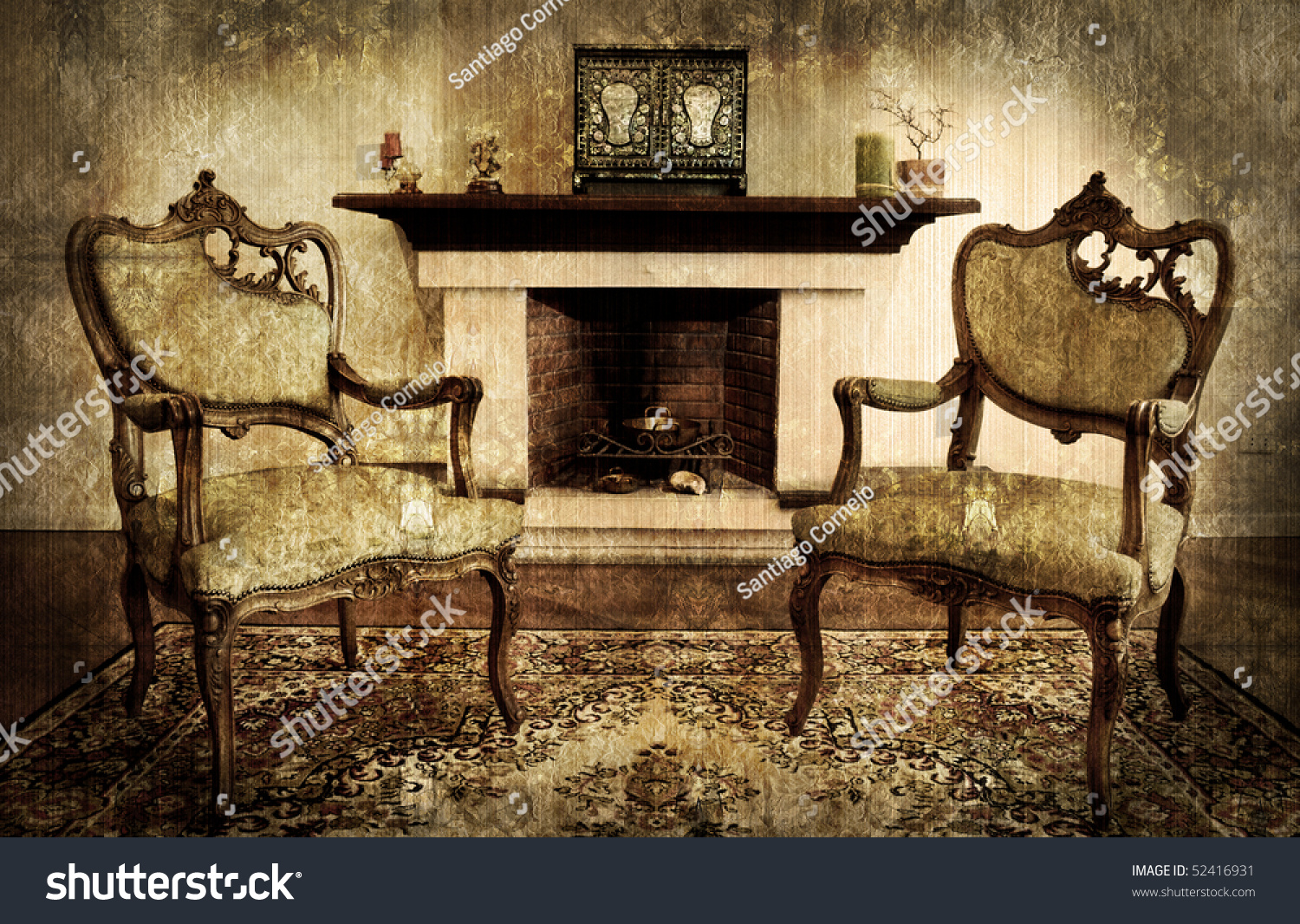 Old Style Living Room Chimney Stock Photo 52416931 Shutterstock