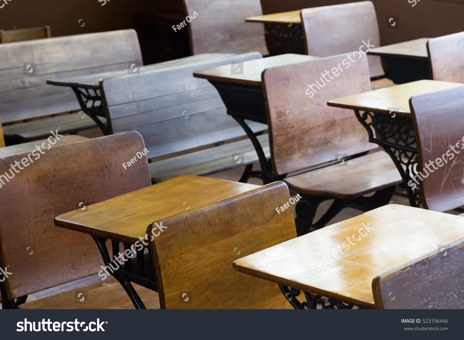 Oldstyle Wooden School Desks Historic American Stock Photo Edit