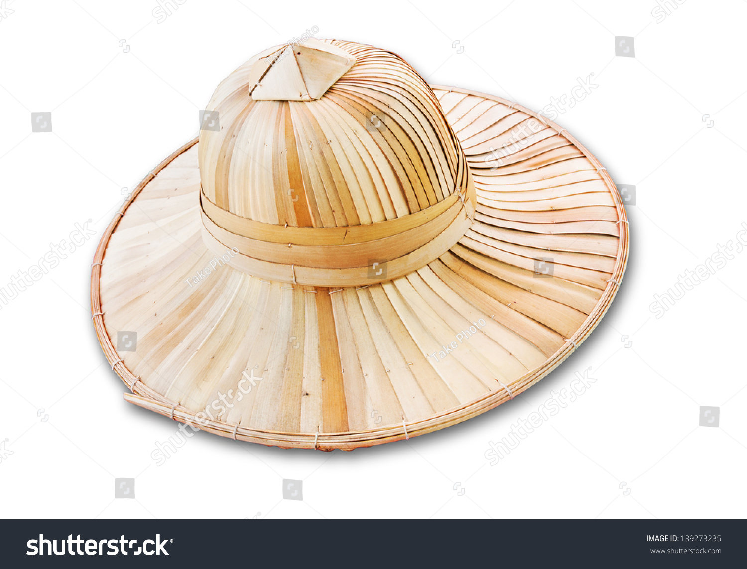 Old Thai Farmer Hat Isolated On White Background, Hat Of Leaves. Stock ...