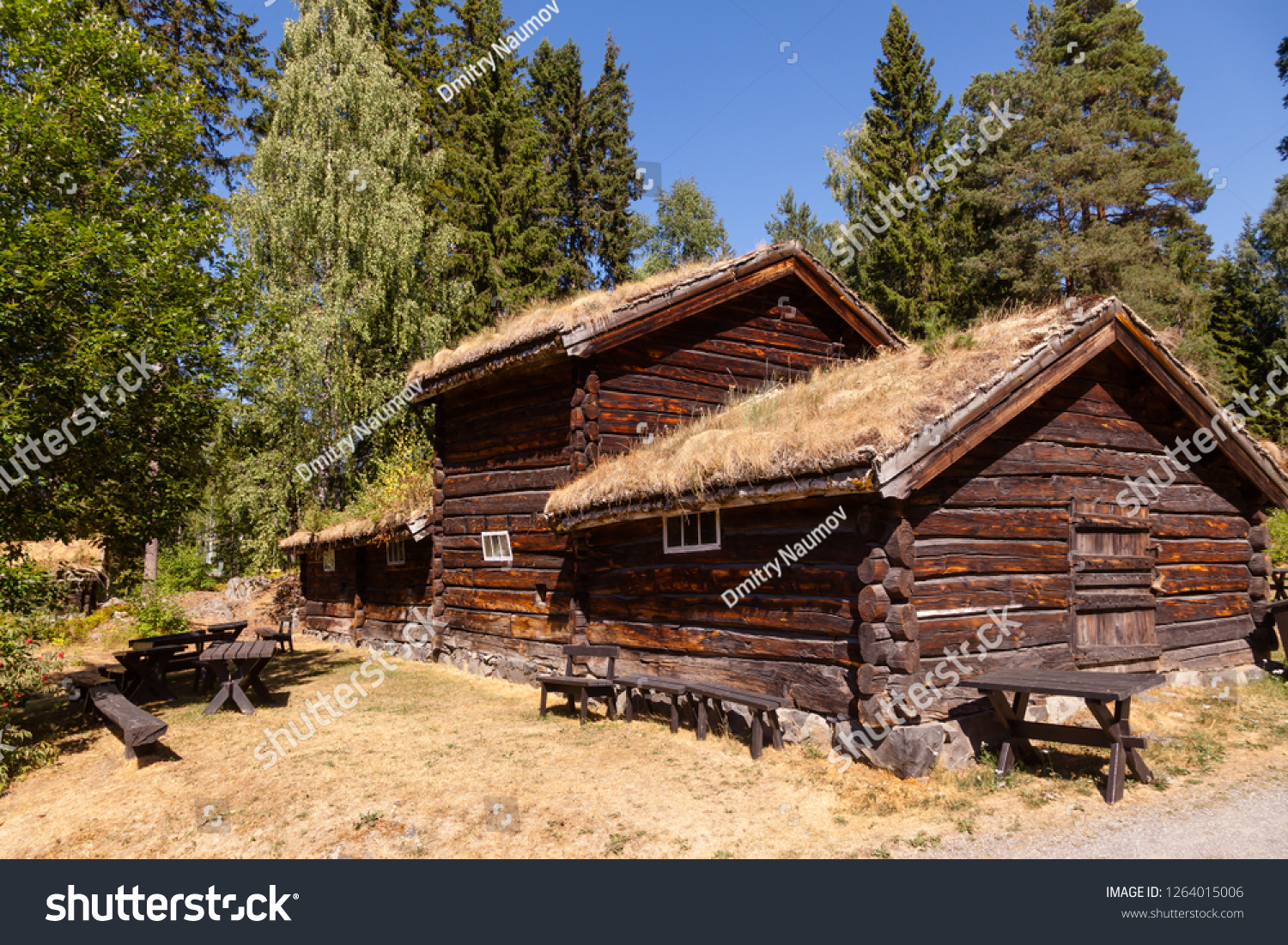 Old Traditional Norwegian Sod Turf Roof Buildings Landmarks