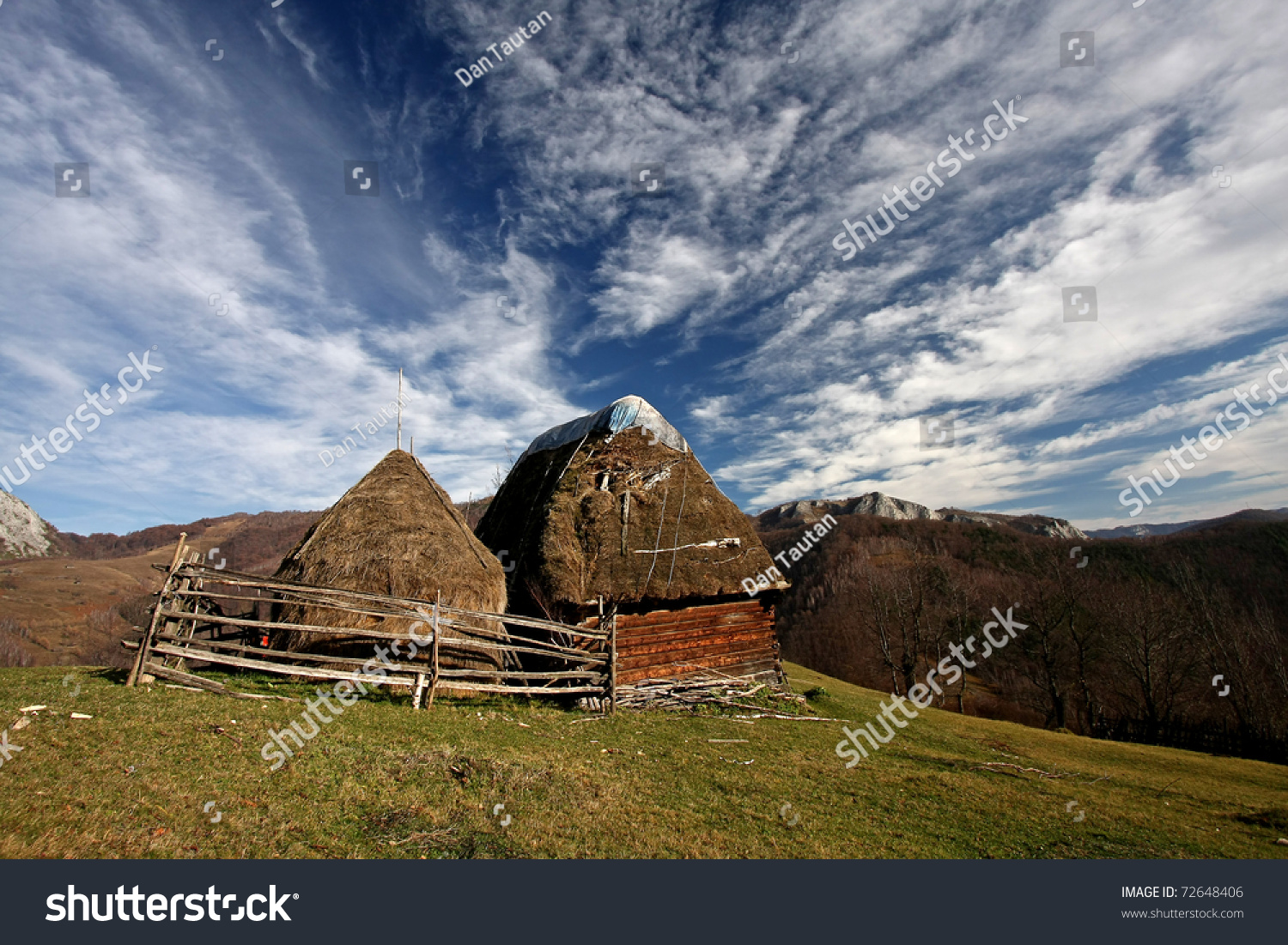 Old Traditional Romanian Barn Or Shack With Straw Roof Under A ...