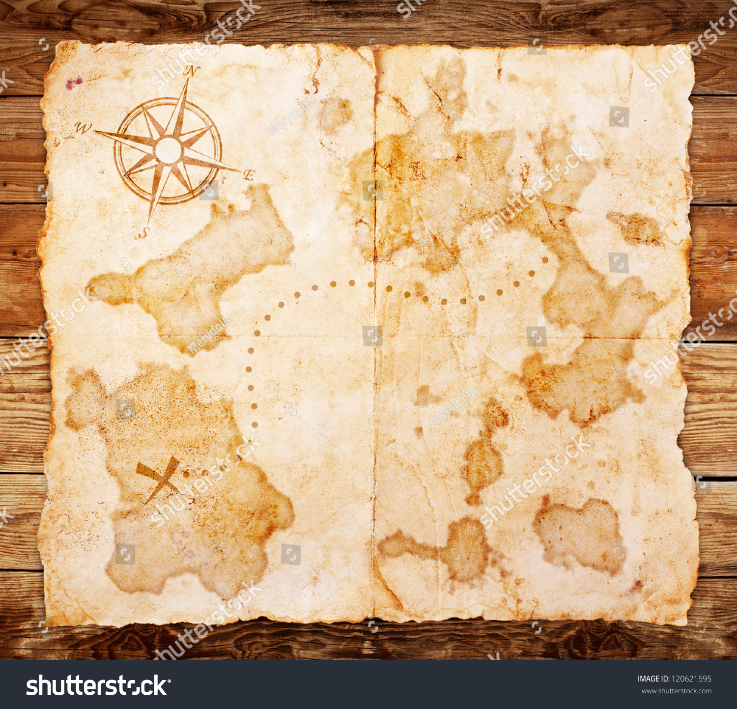 Old Treasure Map, On Wooden Grunge Background Stock Photo 120621595 ...