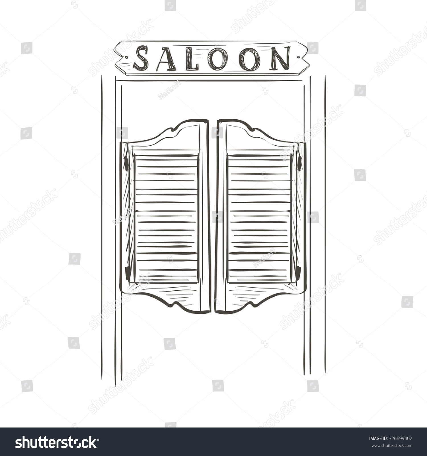 Old Western Swinging Saloon Doors Doodle Stock Illustration 326699402