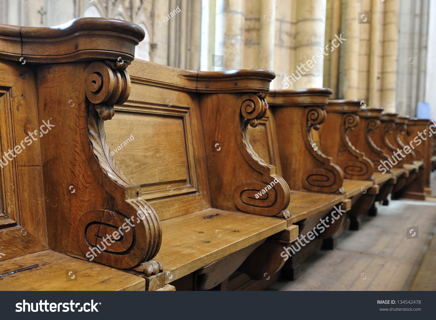 Old Wooden Benches Cathedral Lyon Stock Photo Edit Now 134542478