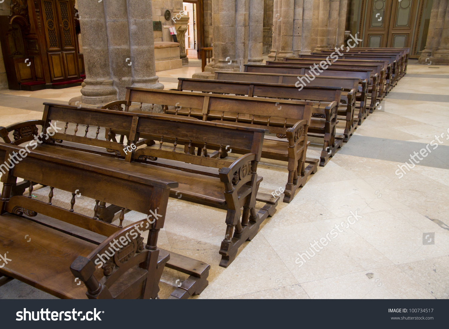 Old Wooden Benches Church Inside Santiago Stock Photo Edit Now