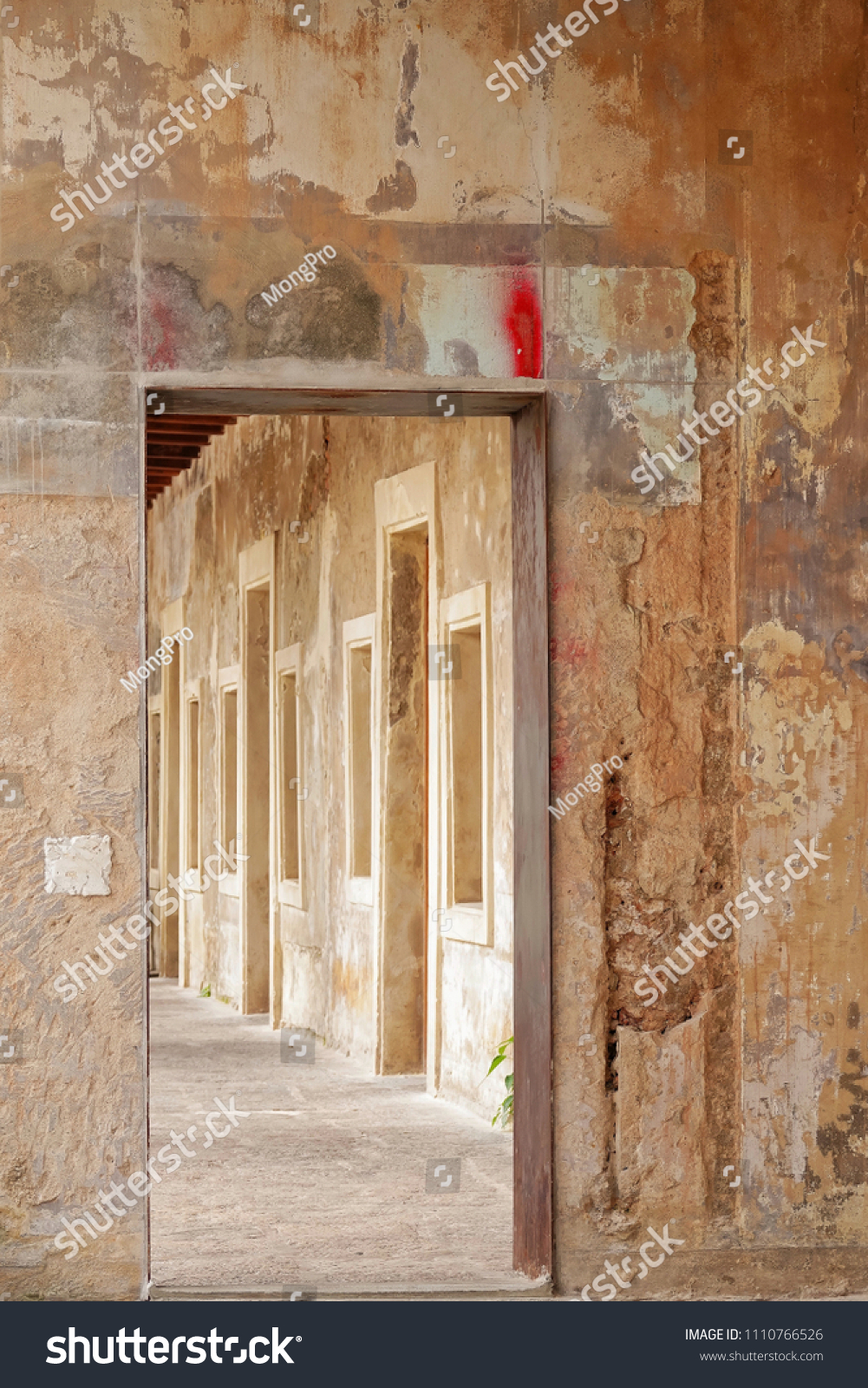 Old Wooden Door Frame Cement Wall Stock Photo Edit Now