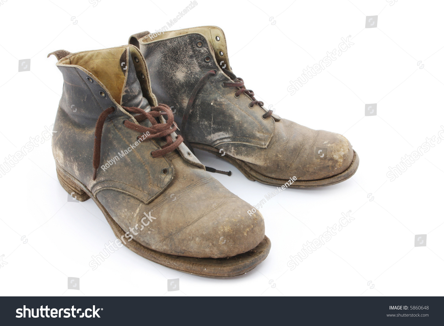 Old Work Boots, 1940'S Vintage And Worn Until Recent Years. Stock Photo ...
