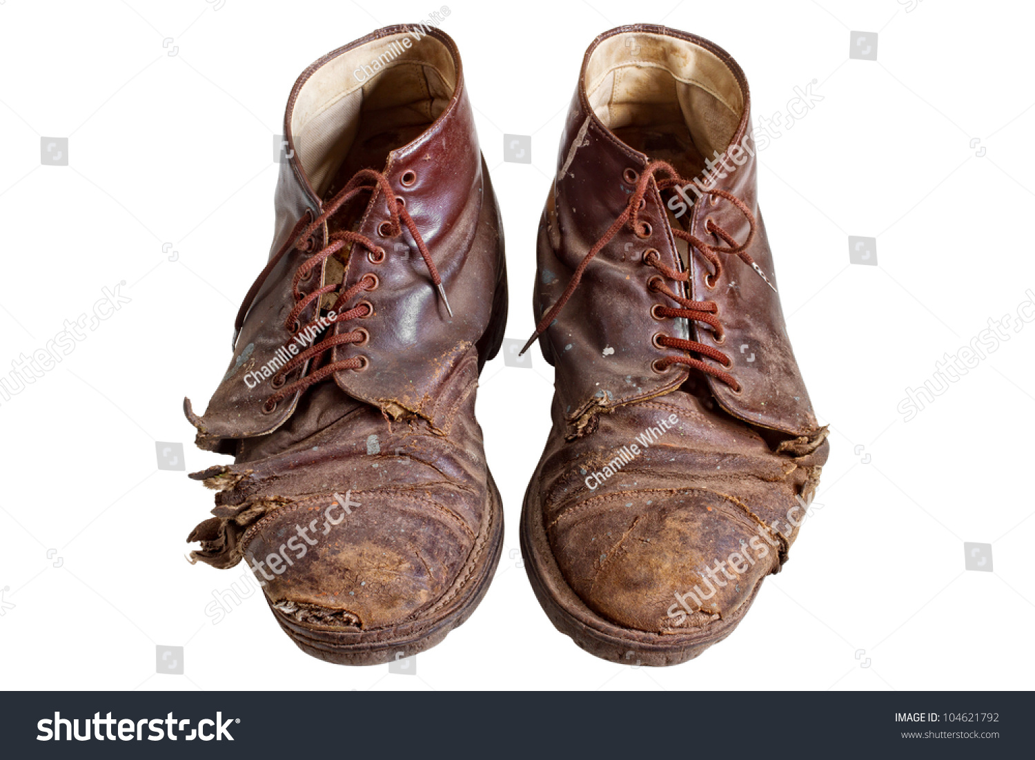 Old Worn Out Boots, Isolated On White Stock Photo 104621792 : Shutterstock