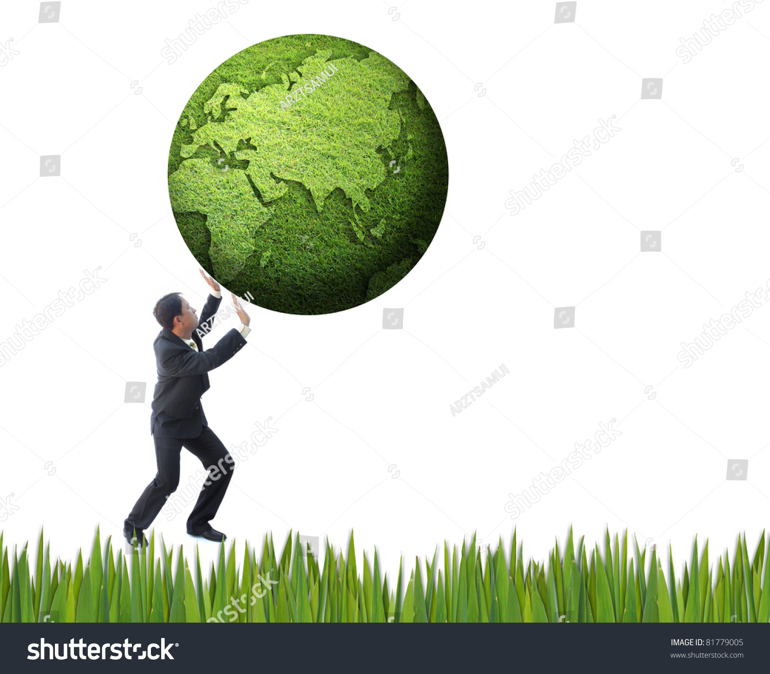 One Business Man Pushing Object Business Stock Photo 81779005 ...