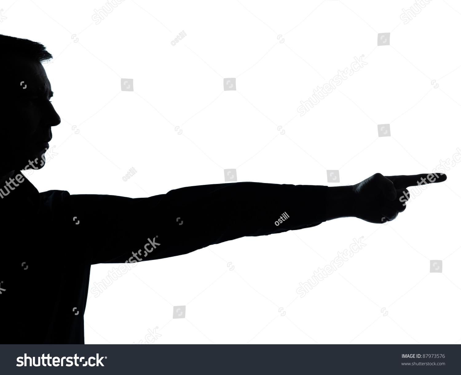 One Caucasian Business Man Hand Pointing Silhouette In Studio Isolated ...