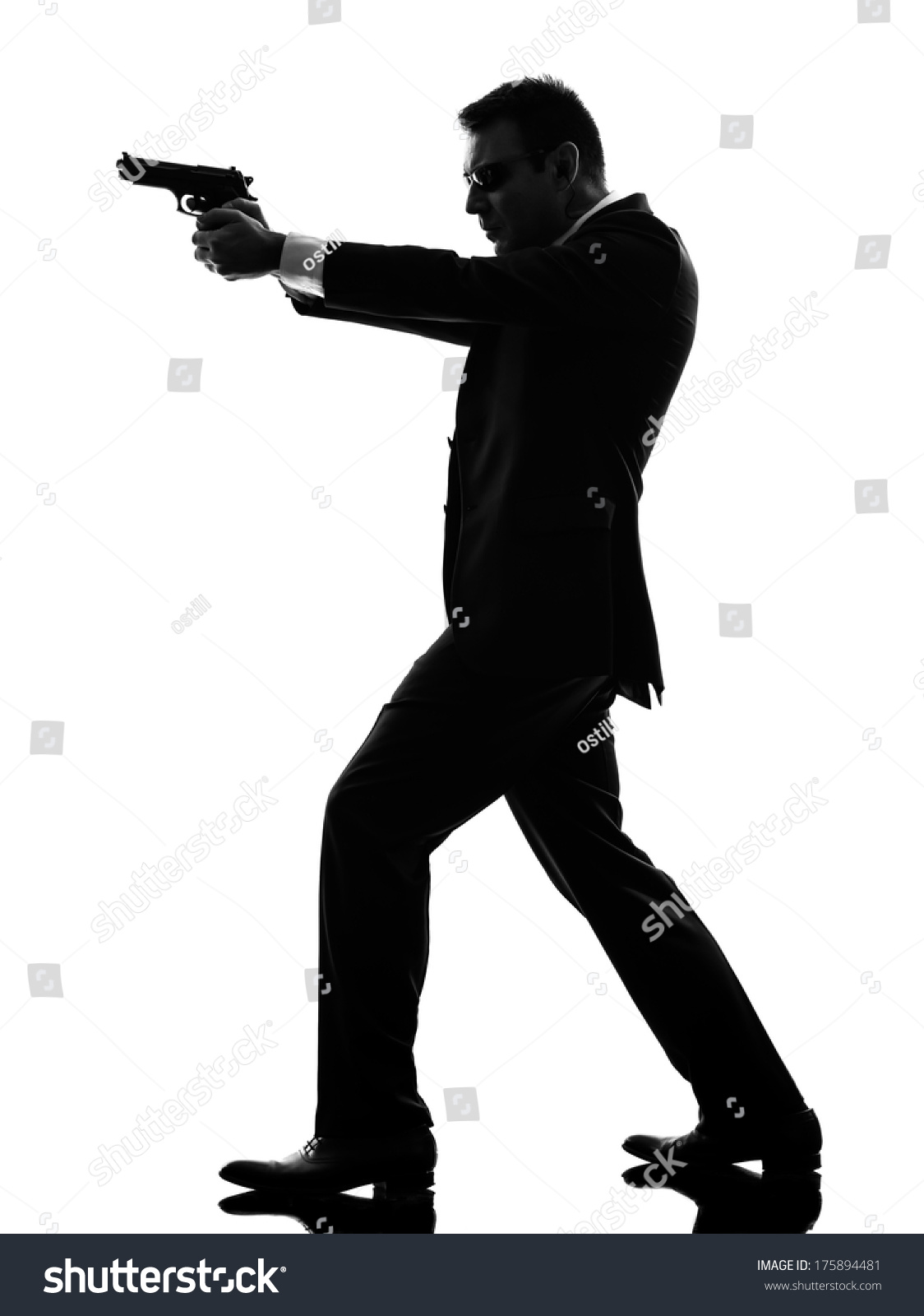 One Caucasian Killer Man In Silhouette On White Background Stock Photo ...