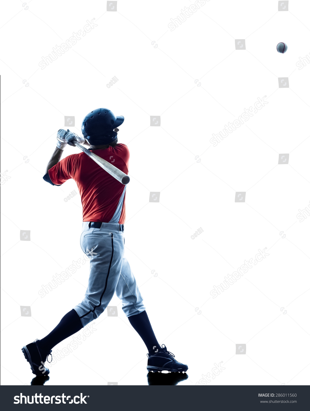 One Caucasian Man Baseball Player Playing In Studio Silhouette Isolated ...