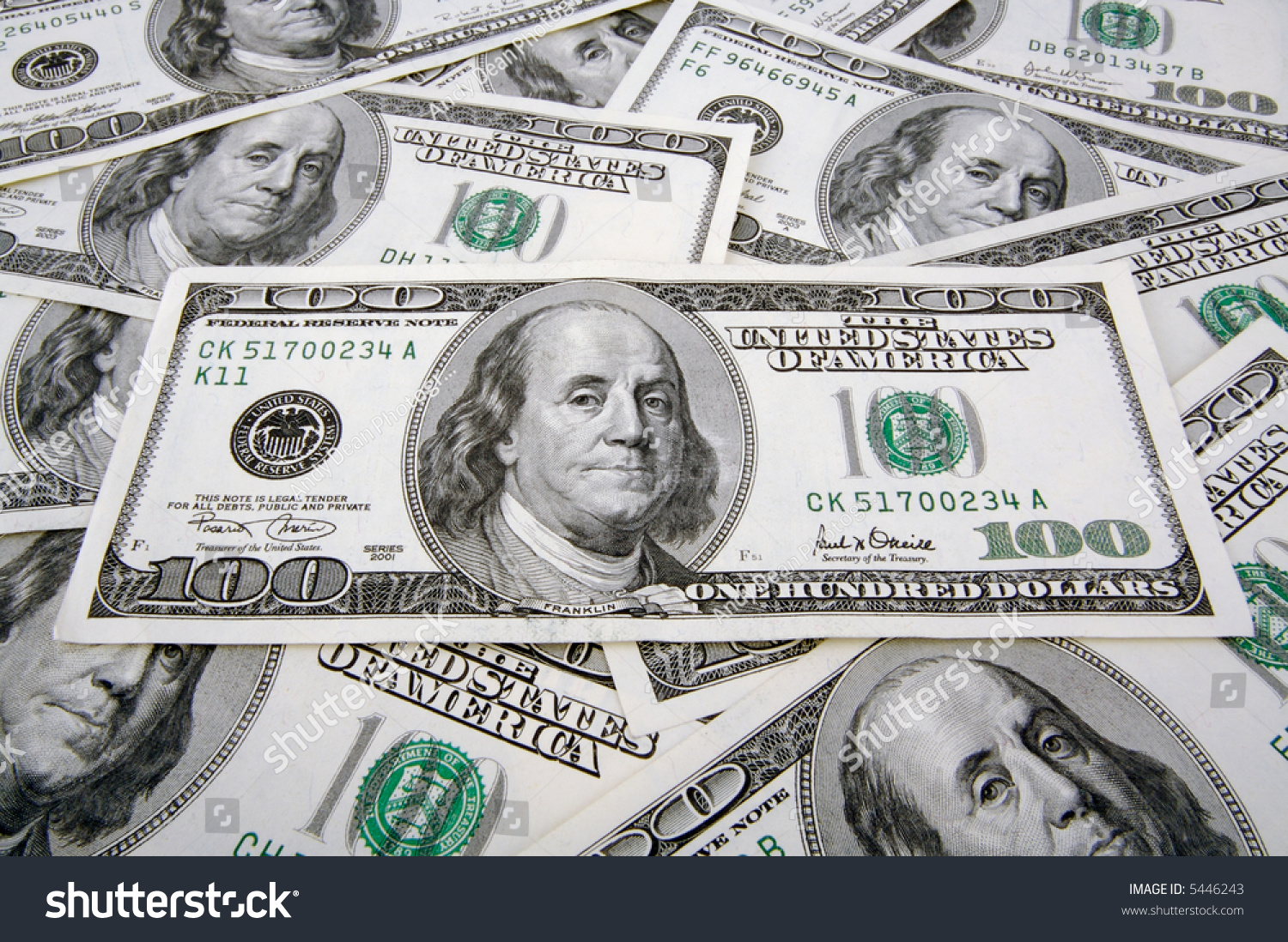 One Hundred Dollar Bills Laying Flat. Stock Photo 5446243 : Shutterstock