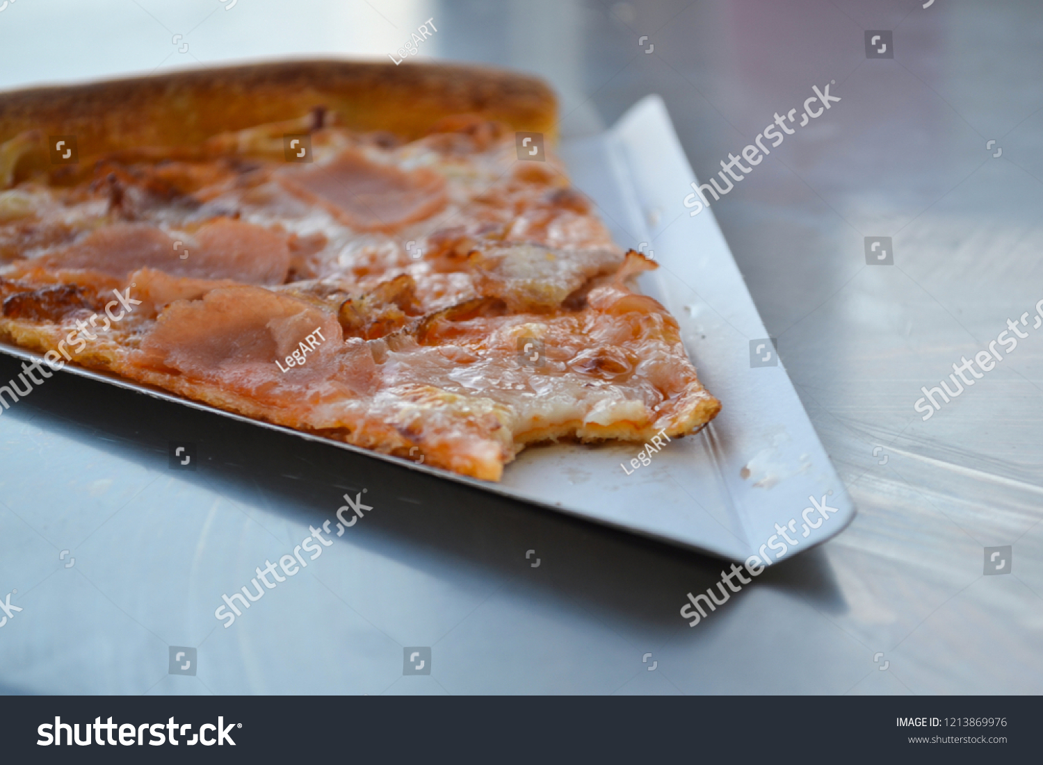 One Piece Pizza On Paper Plate Food And Drink Stock Image