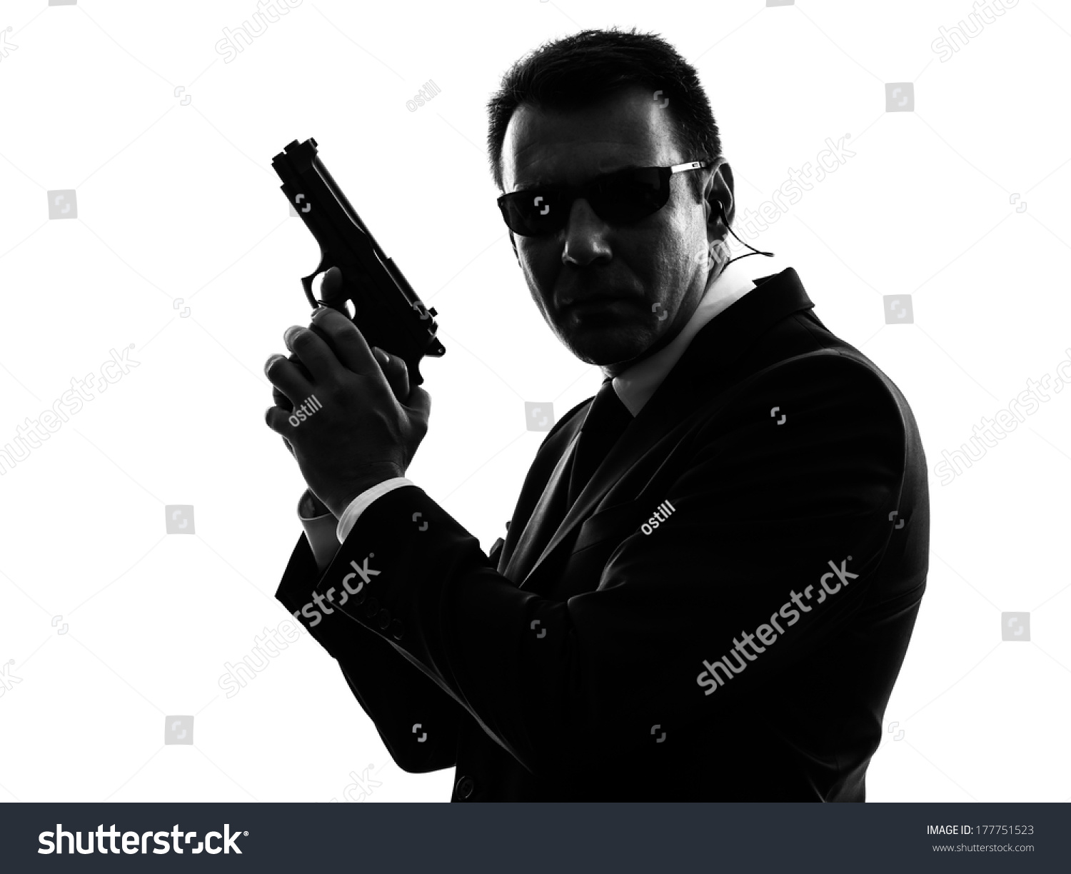 One Secret Service Security Bodyguard Agent Man In Silhouette On White ...