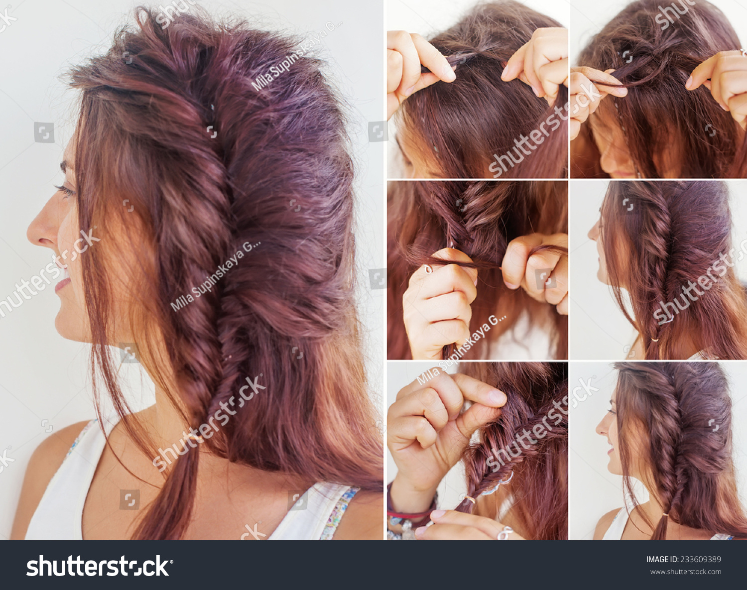 One Side Fishtail Braid Tutorial By Stock Photo 233609389