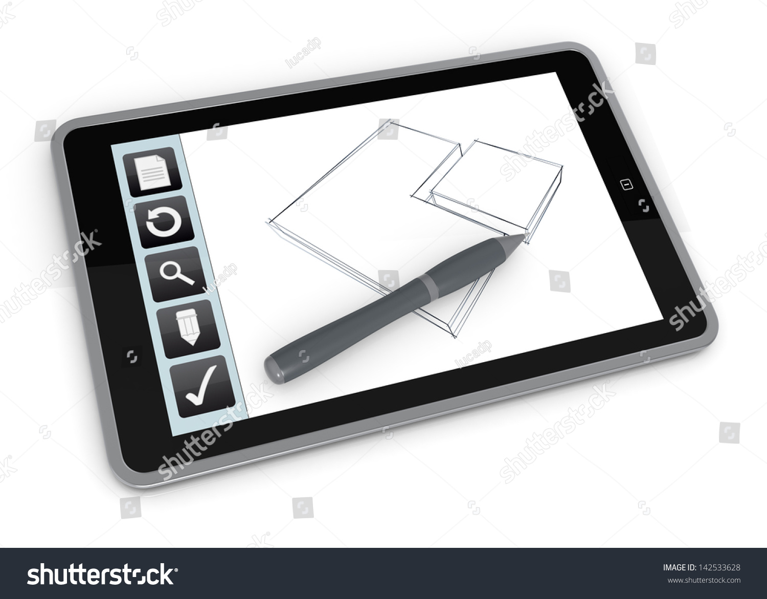 One Tablet Pc Drawing App 3d Stock Illustration 142533628