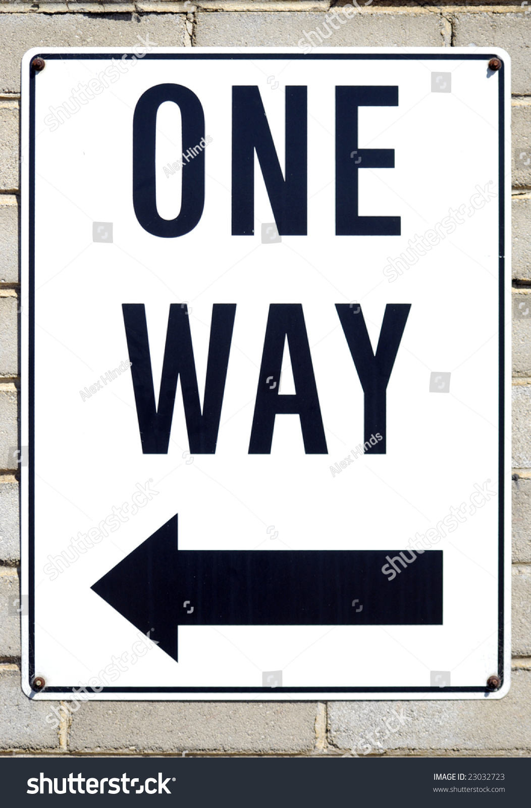 One Way Sign With Direction Indicated By An Arrow. Stock Photo 23032723 ...